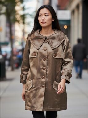 ISDA & Co Taupe Linen-Blend Button-Front Sheen Jacket | Size M